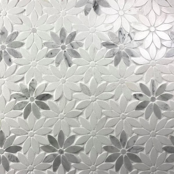 Abolos Marble 10-Pack Carrara White/Semi Glossy 12-in x 12-in Glossy Natural Stone Marble Look Floor and Wall Tile