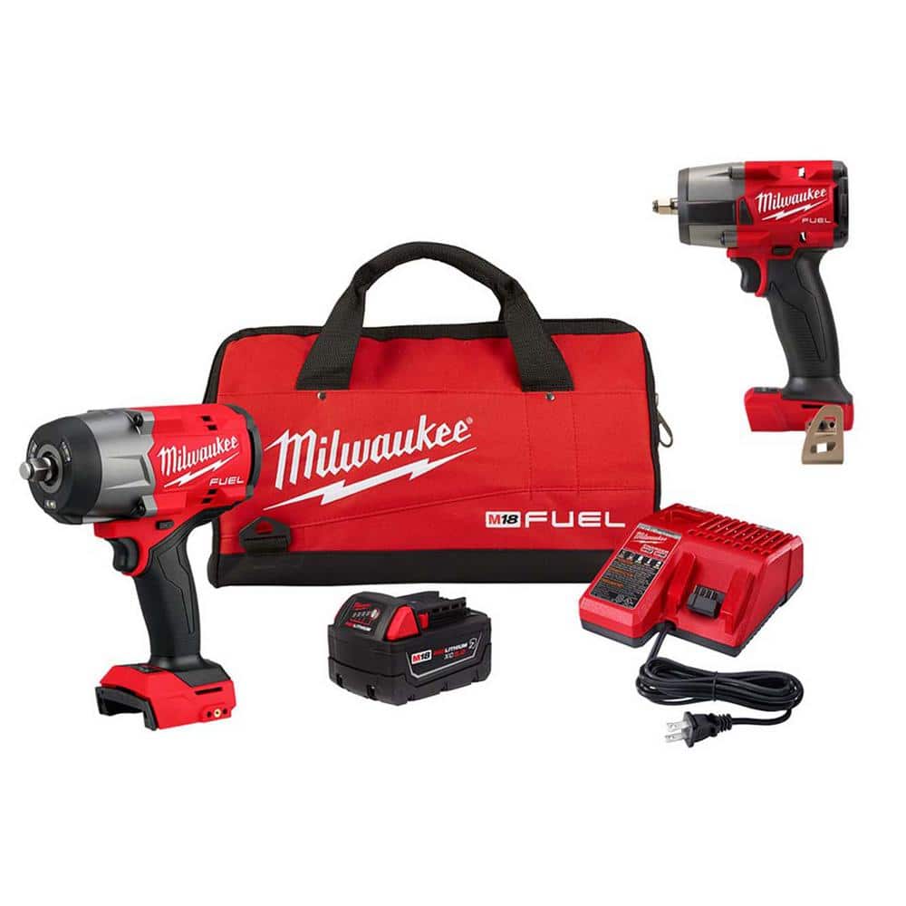 Milwaukee M18 FUEL 18V Lithium-Ion Brushless Cordless 1/2 in. and 3/8 in. Impact Wrench with Friction Ring Kit (2-Tool) -  2967-21B-2962