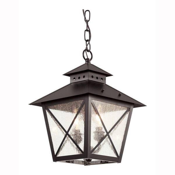 Bel Air Lighting Farmhouse 2-Light Outdoor Hanging Black Lantern with Seeded Glass
