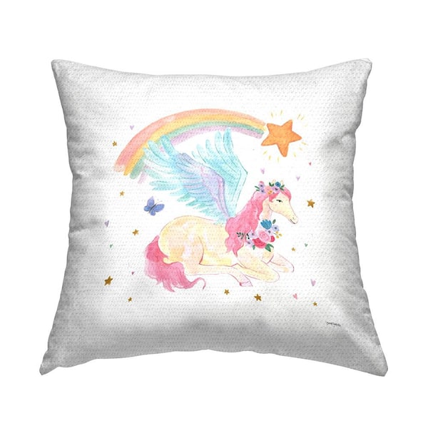 Stupell Industries Pegasus Shooting Star Rainbow Multi-Color Square Outdoor Throw Pillow