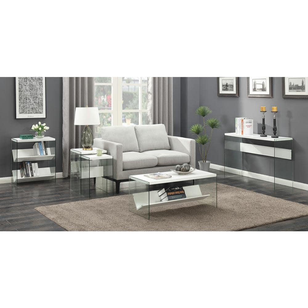 SoHo Rectangular White Wood Coffee Table with Glass Accents