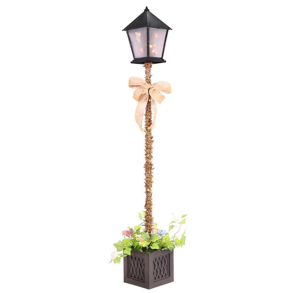 Barton 5 ft. Christmas Lamp Post Tree Stand Pre Lit Xmas Outdoor Porch Decor Clear Lights 93008 - The Home Depot