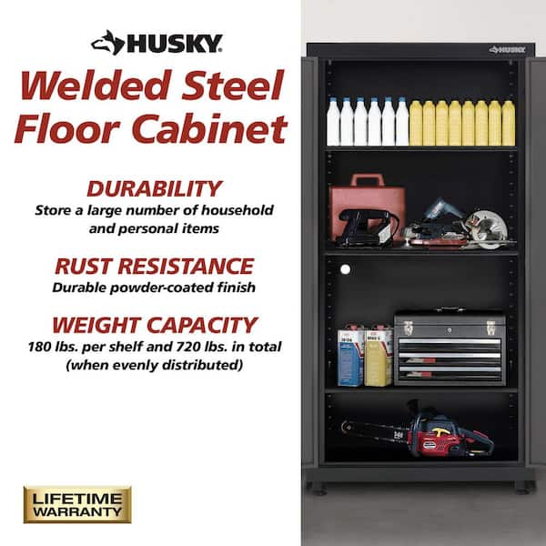 Regular Duty 36 in. W x 72 in. H x 18 in. D 4-Shelf 22-Gauge Steel Freestanding Garage Storage Cabinet in Black and Gray
