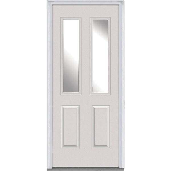 MMI Door 34 in. x 80 in. Left-Hand Inswing 2-Lite Clear 2-Panel Classic Primed Fiberglass Smooth Prehung Front Door