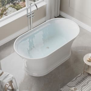 66.93 in. Acrylic Flatbottom Freestanding Oval Bathtub in White