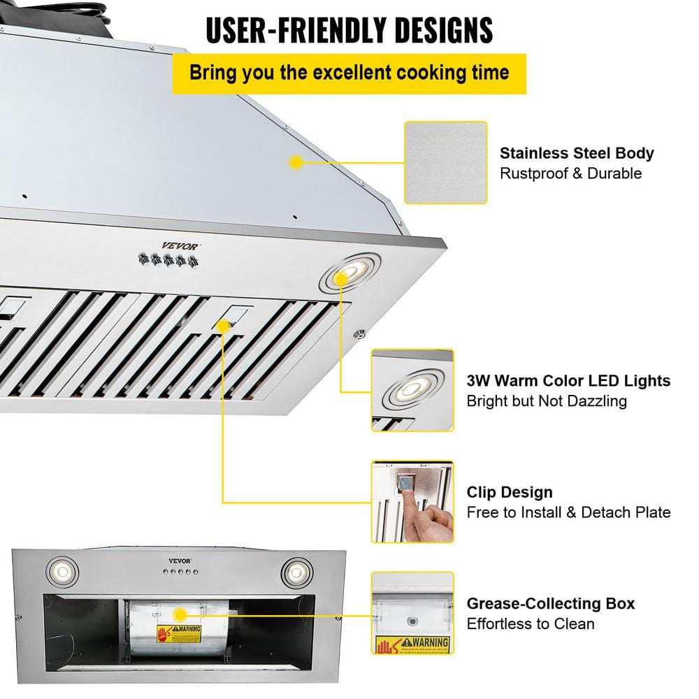 VEVOR 30-Inch Stainless Steel Convertible Insert Range Hood with Charcoal Filter