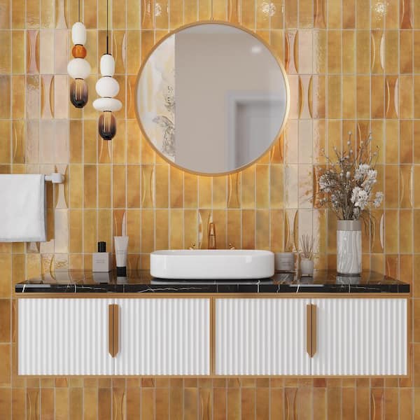 Apollo Tile Antiek Orange 2.58 in. x 7.9 in. Glossy Ceramic Subway 