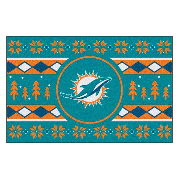 FANMATS Miami Dolphins Holiday Sweater Teal 1.5 ft. x 2.5 ft