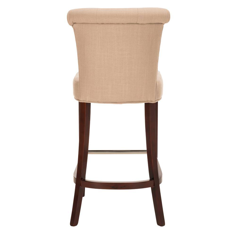 Transitional True Taupe Linen Blend Bar Stool with Cherry Mahogany Frame