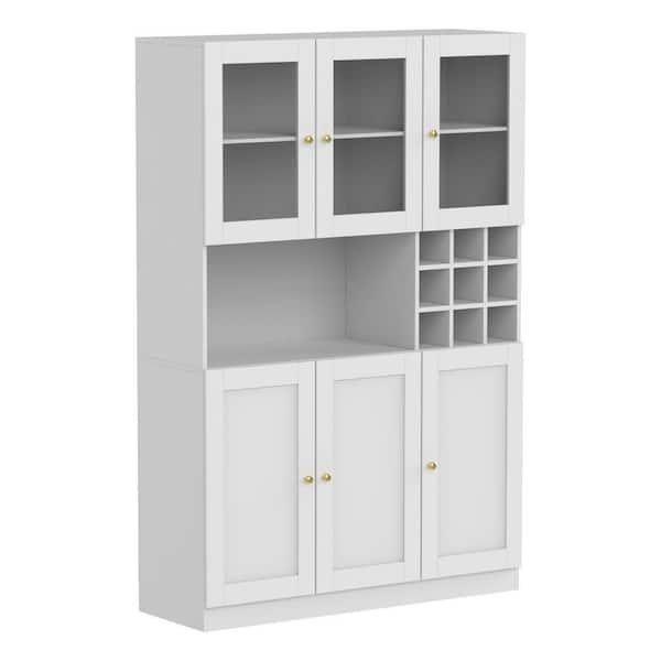 FUFU&GAGA 3-in-1 White Wood Kitchen Food Pantry Cabinet With Doors, Buffet and Hutch, Wine Rack (47.2 in. W x 70.9 in. H)