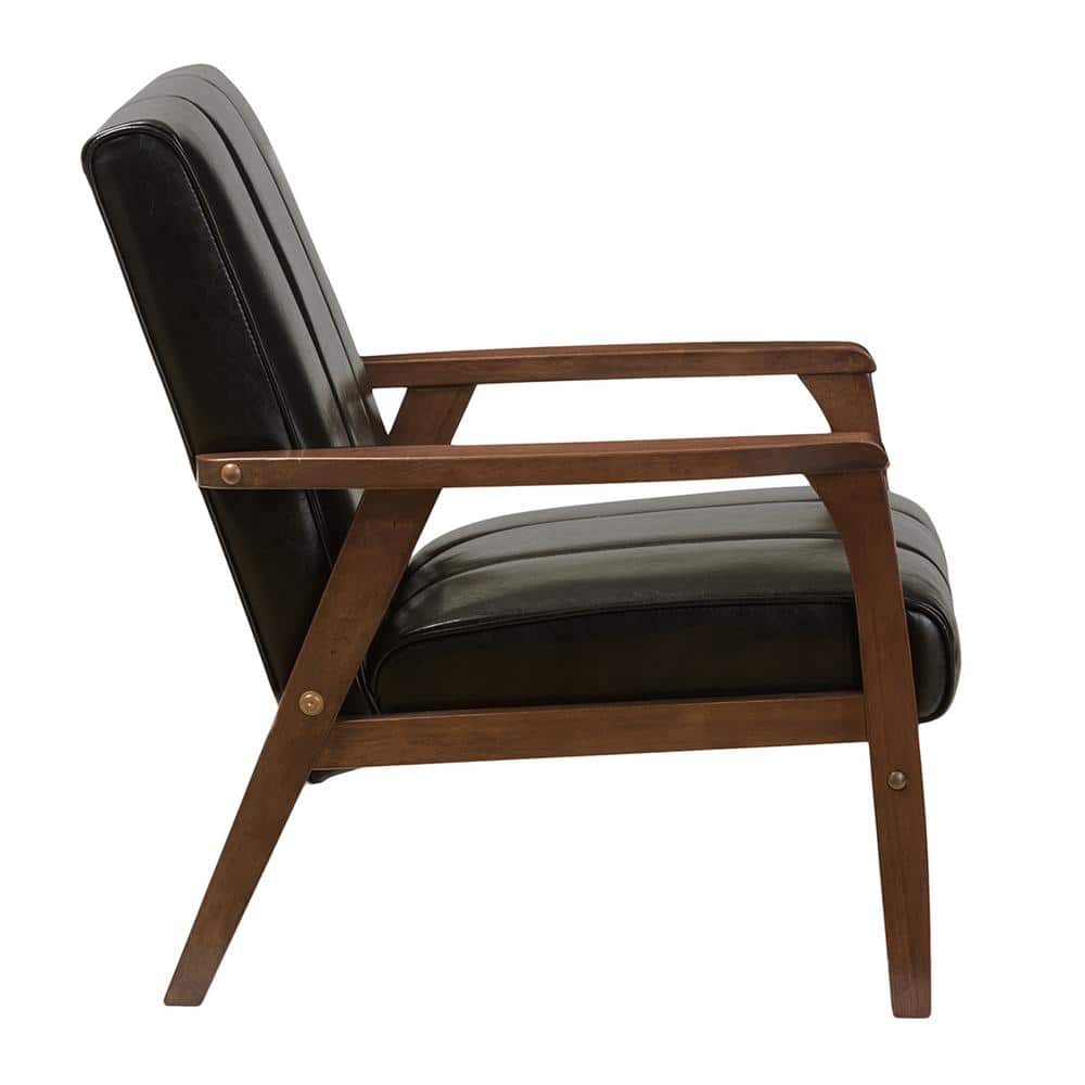 Nikko Compact Mid-Century Black Faux Leather Wooden Accent Chair