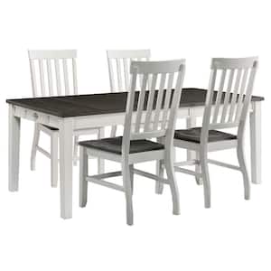 Willow Way 5-Piece White/Weathered Gray Dining Set with Rectangle Table and 4-Wood Side Chairs