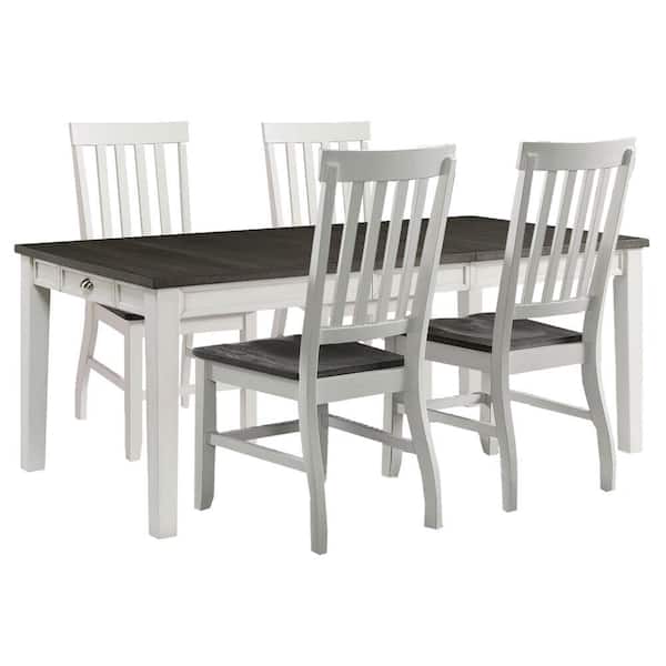 Hanover Willow Way 5-Piece White/Weathered Gray Dining Set with Rectangle Table and 4-Wood Side Chairs