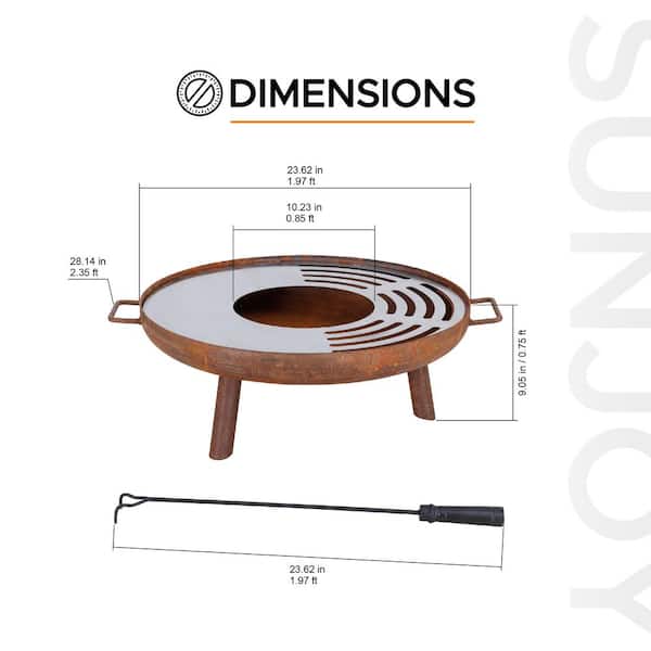 Sunjoy 28 in. Outdoor Fire Pit Steel Rustic Patio Wood