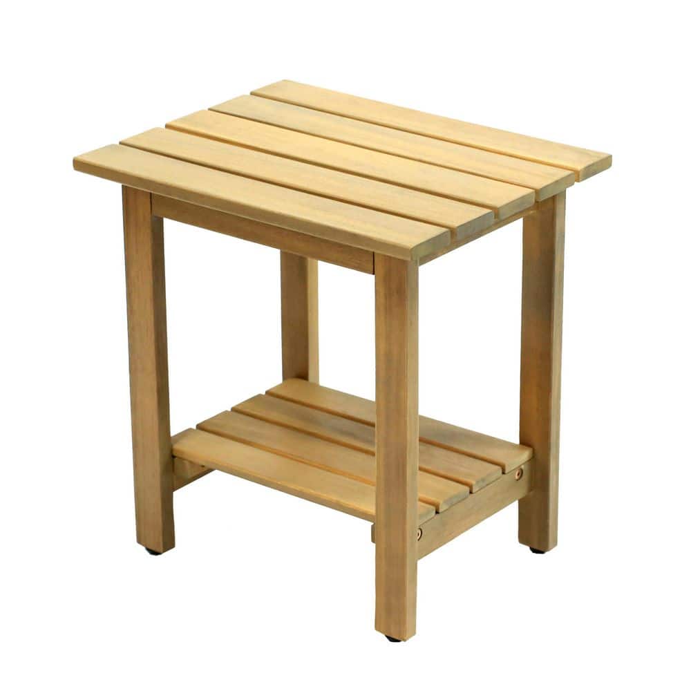 Kellie 16.1 in. Cottage Classic Slatted Solid Acacia Wood Indoor/Outdoor Side Table with Shelf, Light Teak price history on PriceWatchPro