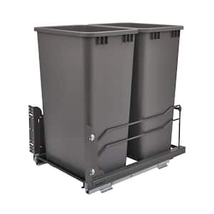 Gray Double Pull Out Trash Can 50 qt. with Soft-Close