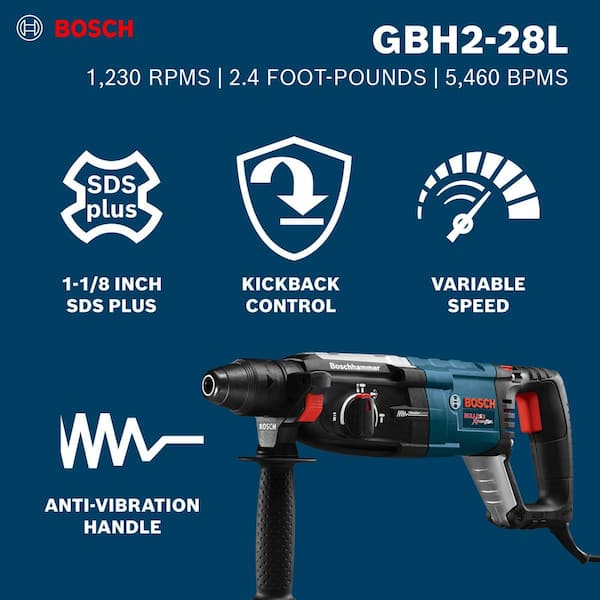 8.5 Amp Corded 1-1/8 in. SDS-Plus Variable Speed Concrete/Masonry Rotary Hammer Drill with Carrying Case