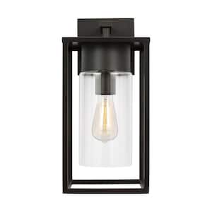 Vado Large 1-Light Antique Bronze Hardwired Outdoor Wall Lantern Sconce with Clear Glass Shade