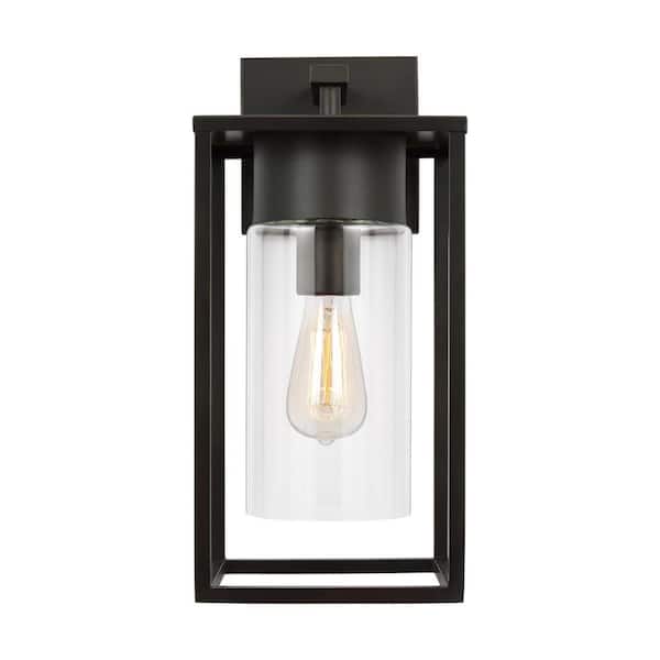 Vado Large 1-Light Antique Bronze Hardwired Outdoor Wall Lantern Sconce with Clear Glass Shade