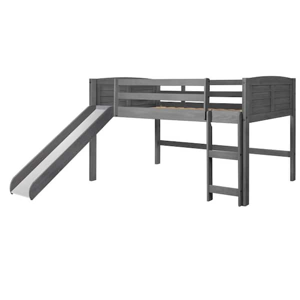 Donco Kids Antique Grey Twin Louver Low Loft Bed With Slide 790-AAG_785 ...