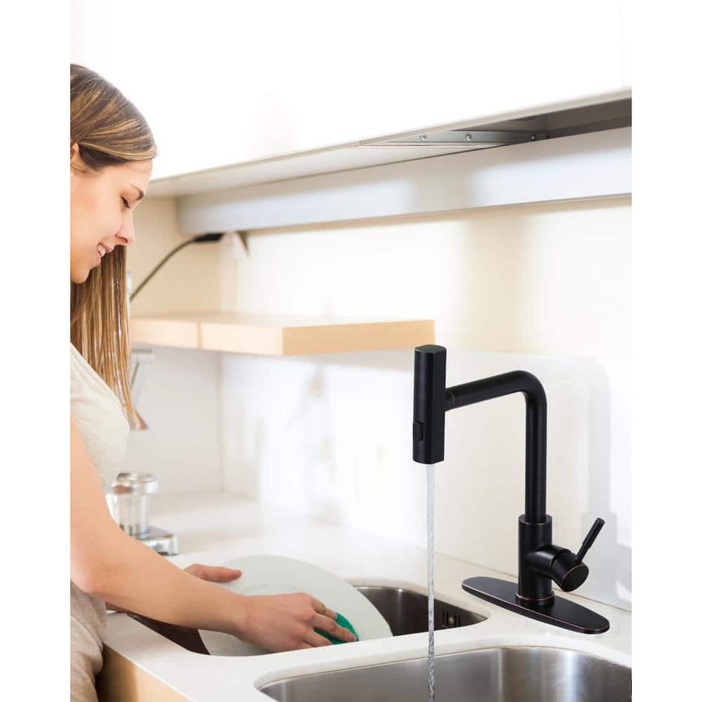 Oil Rubbed Bronze Single Handle Pull Down Kitchen Faucet with 360° Swivel