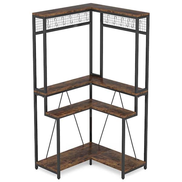 TRIBESIGNS WAY TO ORIGIN Eileen 67 in. Brown 4-Tier Wood Corner Plant Stand 15 S-Shaped Hanging Hooks Potted Organizer Rack Tall Shelving Holder