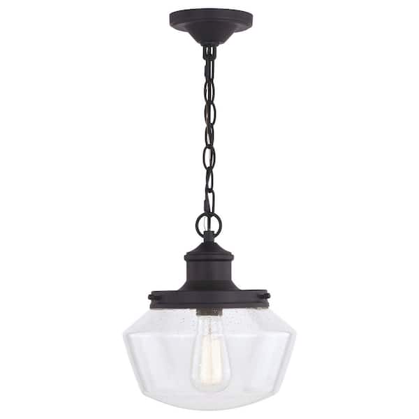 Collins 1-Light Black Farmhouse Outdoor Pendant Clear Schoolhouse Glass