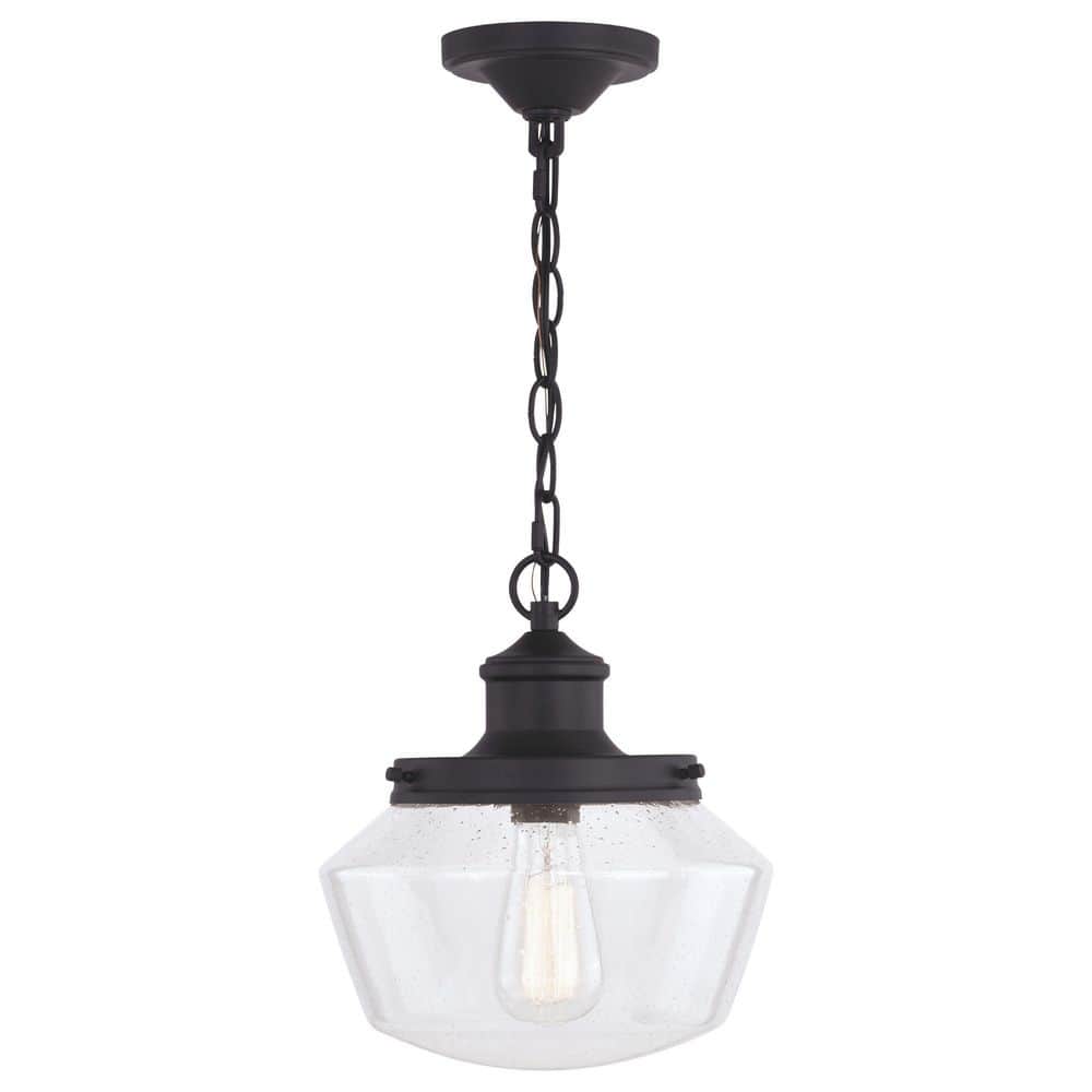 Matte Black Farmhouse Glass Outdoor Pendant Light