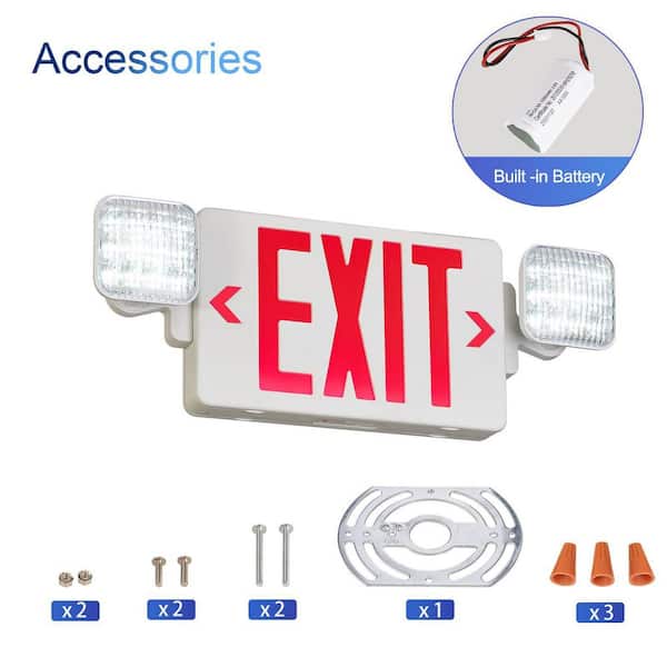 2-Pack Red LED Exit Sign with Emergency Light Adjustable Square