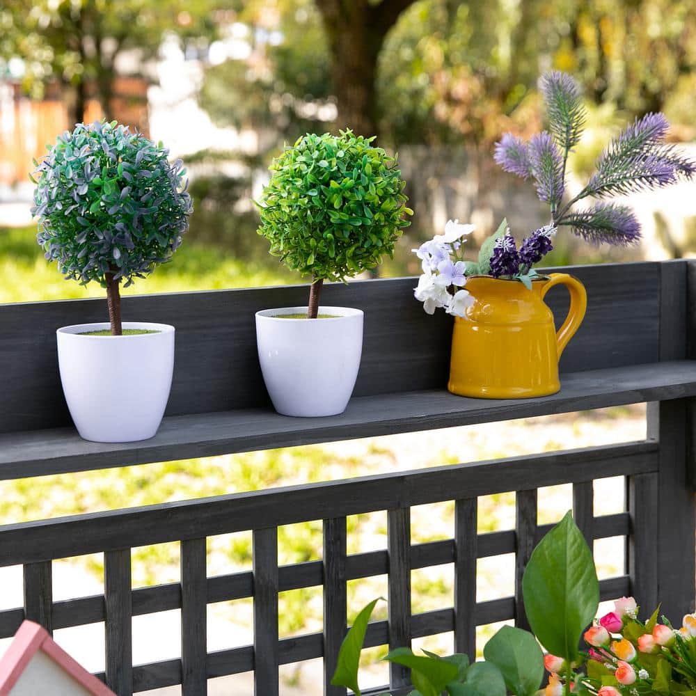 Gray Wooden Garden Potting Bench with Sliding Tabletop and Storage