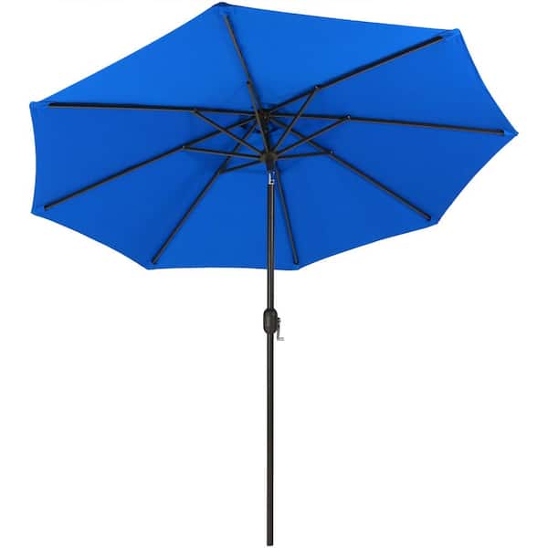 Sunnydaze Decor 9 ft. Aluminum Market Auto Tilt Patio Umbrella in Sunbrella Pacific Blue