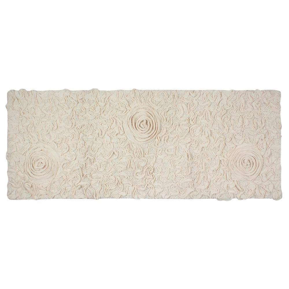 Ivory Cotton Tufted Floral Bath Rug with Non-Slip Backing