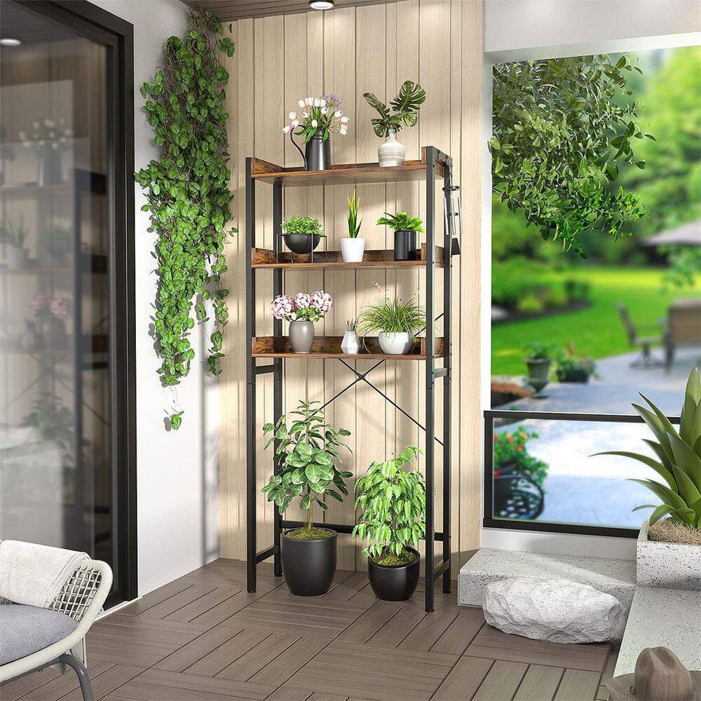 Brown Rustic Wood and Metal Over-the-Toilet Storage Rack