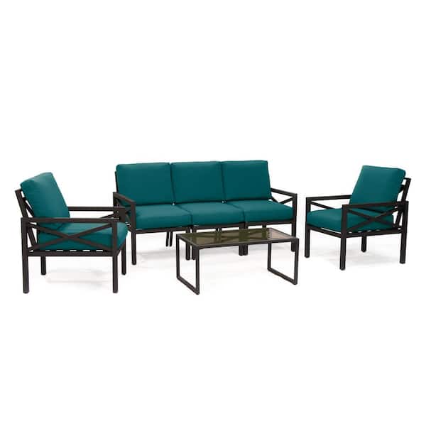 Leisure Made Blakely 6-Piece Aluminum Seating Set with Peacock Cushions