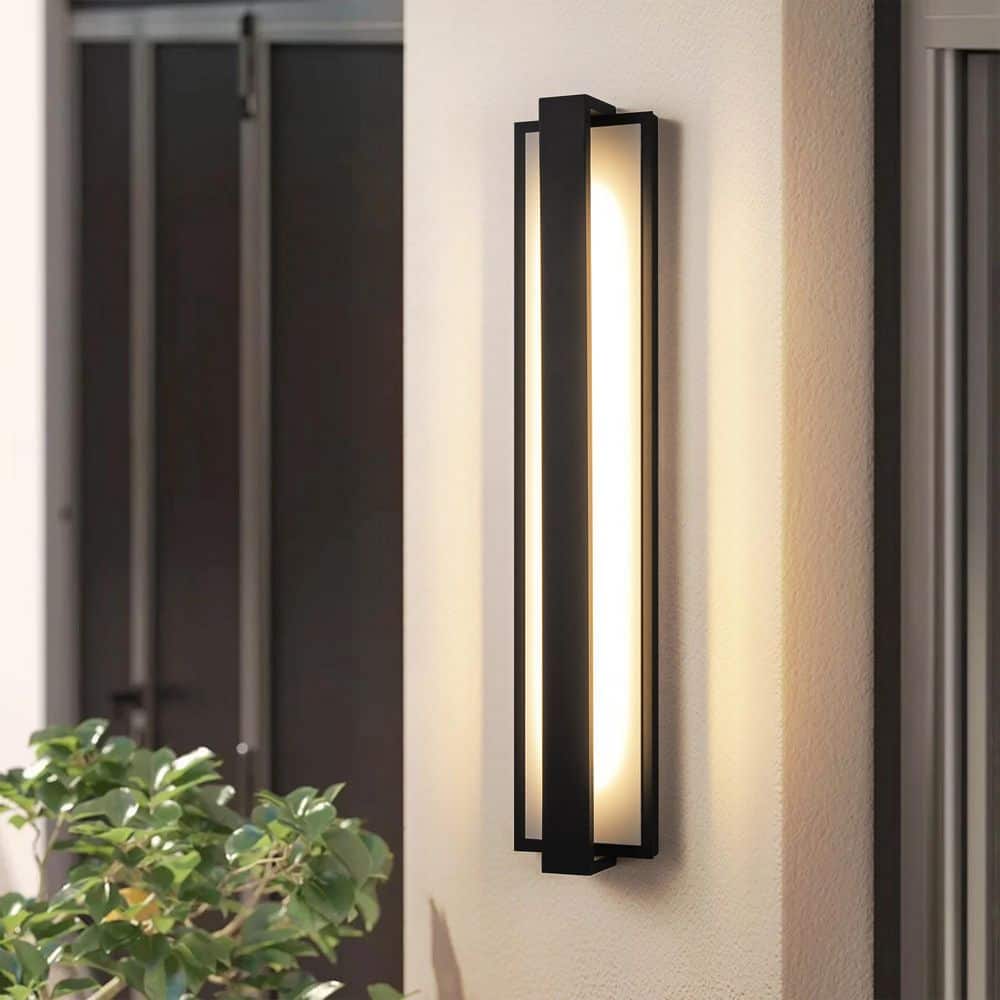 Agnes 24 in. Matte Black with White Sleek Rectangular Waterproof 3000K LED Hardwired Cylinder Outdoor Wall Sconce price history on PriceWatchPro