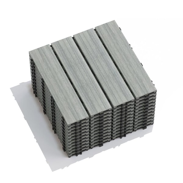 Unbranded 22-Pack 11.8 in. x 11.8 in. Square Light Grey Plastic Outdoor Patio Deck Tiles DIY Interlocking Decking Tiles