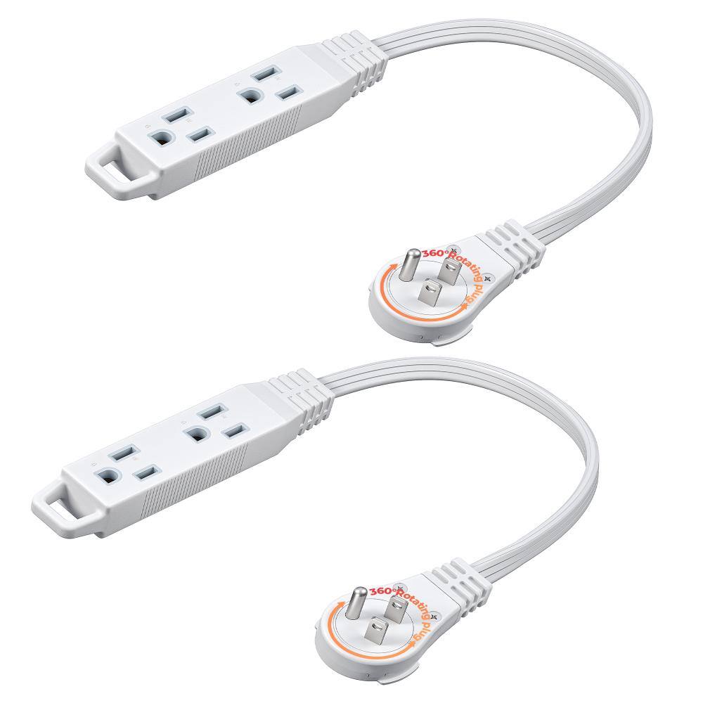 1FT 360° Rotating Flat Plug Extension Cord / Wire, 16AWG Multi 3 Outlet, 3 Prong Grounded Wire for Indoor, 2 pack, White price history on PriceWatchPro