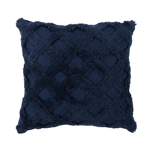 Tufted Navy Diagonal Decorative 20 in. x 20 in. Throw Pillow Cover