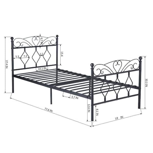 Furniturer Black Twin Size Bed Metal, Twin Xl Metal Bed Frame With Headboard And Footboard Brackets