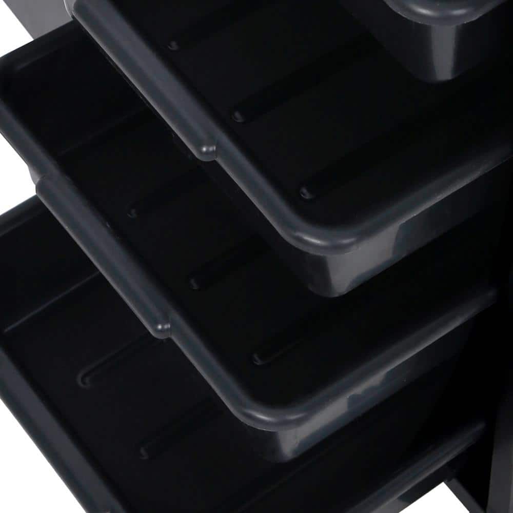 Black Wood Salon Trolley Storage Cart with Lockable Wheels