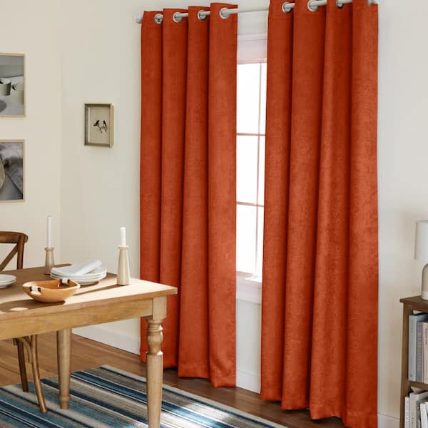 EXCLUSIVE HOME Lustre Mecca Orange Solid Woven Room Darkening Grommet Top Curtain, 52 in. W x 96 in. L (Set of 2)