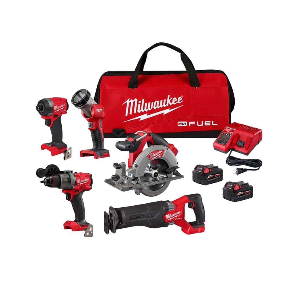 Milwaukee M18 FUEL 18V Lithium-Ion Brushless Cordless Combo Kit (5-Tool) with Two 5.0 Ah Batteries, 1 Charger 1 Tool Bag -  3697-25