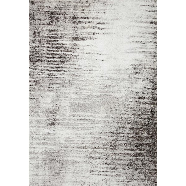 LOLOI II Bliss Micro Shag Grey/Cream 2 ft. 3 in. x 4 ft. Modern Area Rug