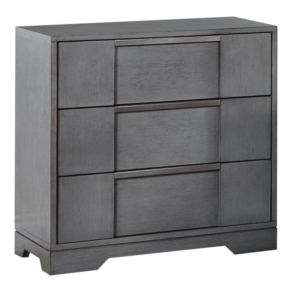 Gray Wood 3-Drawer Nightstand with Metal Handles