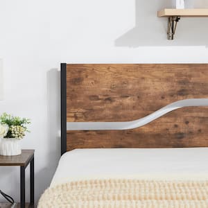 Twin Metal Platform Bed with Modern Wood Headboard and Footboard 12.2 in. H Non-Slip without Noise/Under Bed Storage