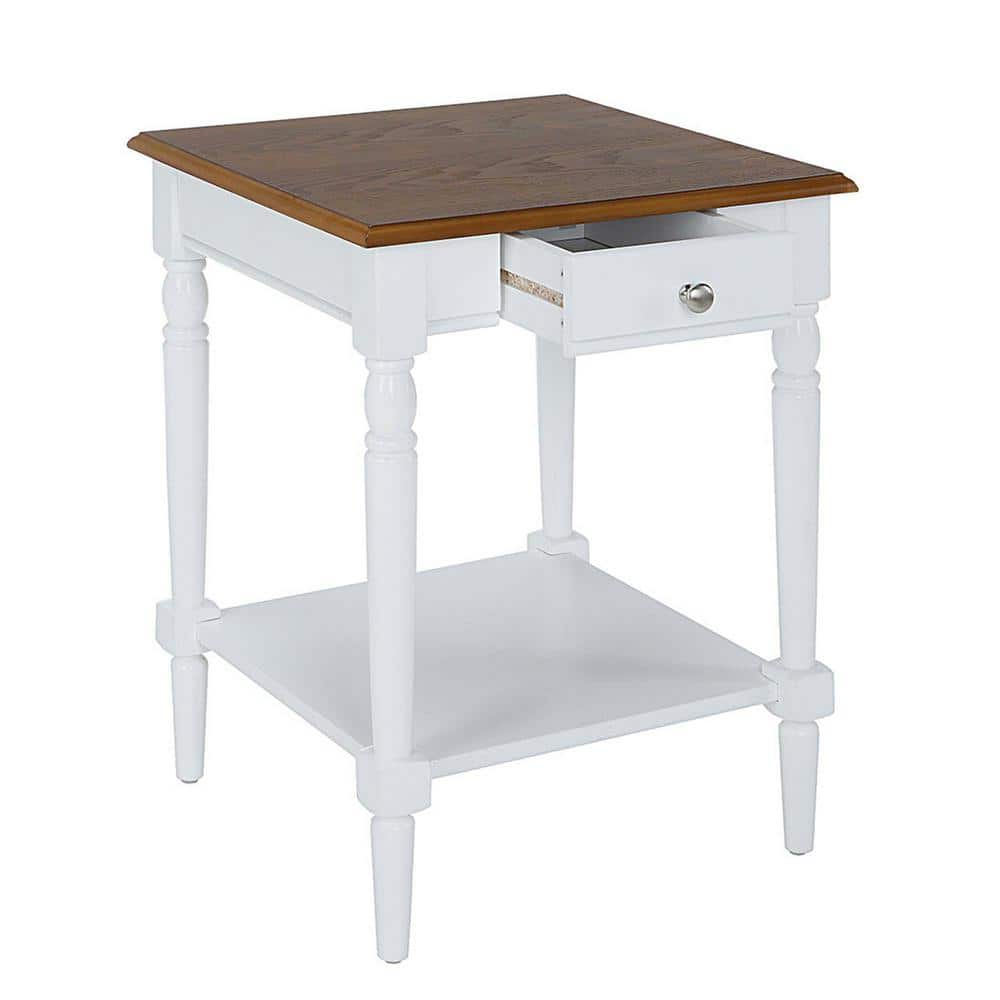 French Country Dark Walnut and White Wood End Table with Storage