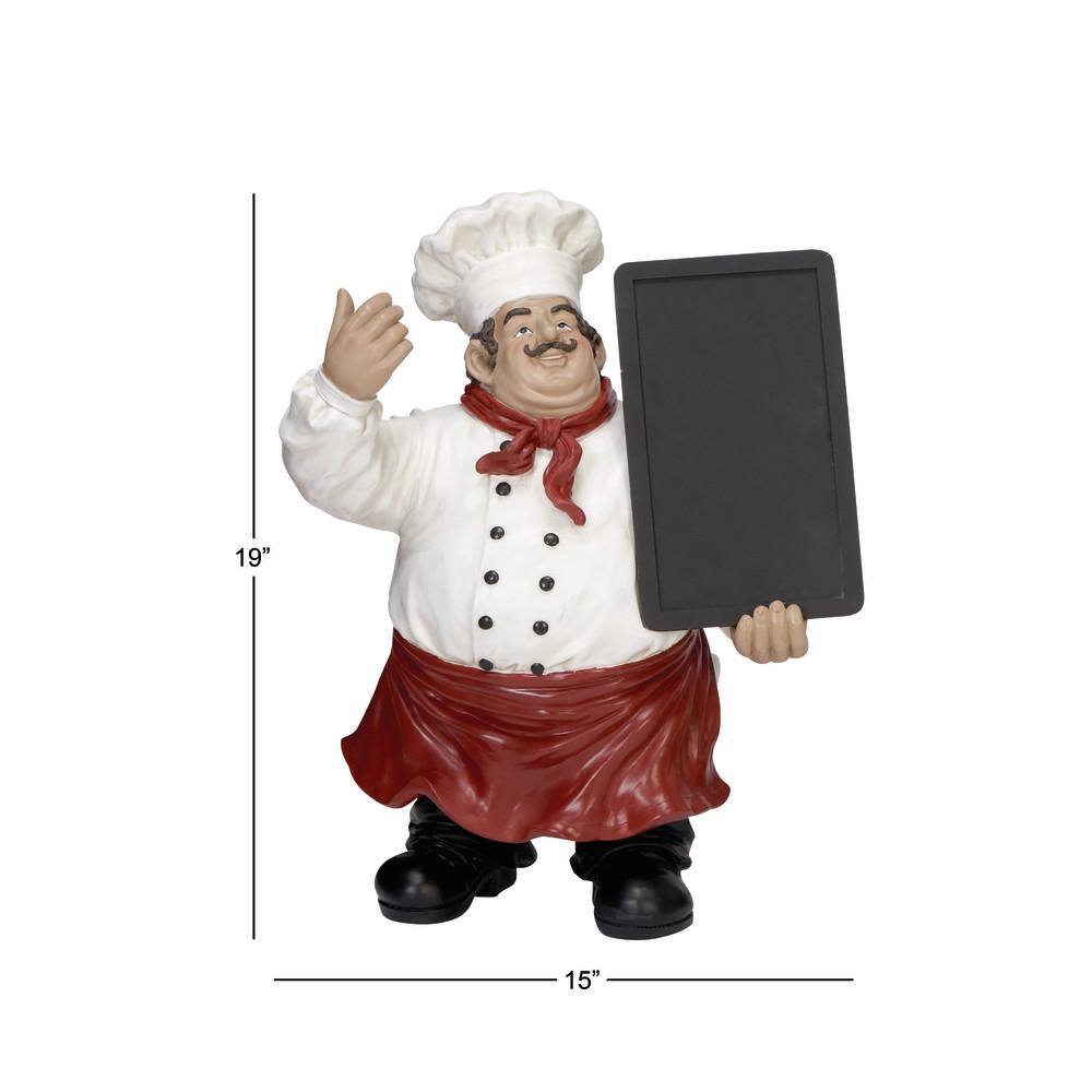 19" Multi Colored Polystone Chef Sculpture with Chalkboard