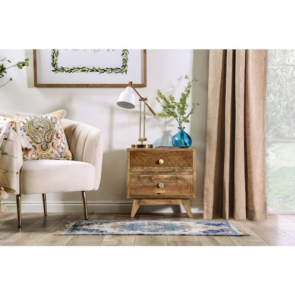Furniture of America Amani Natural Tone 2-Drawer Kiln Dried Solid Mango Wood Nightstand