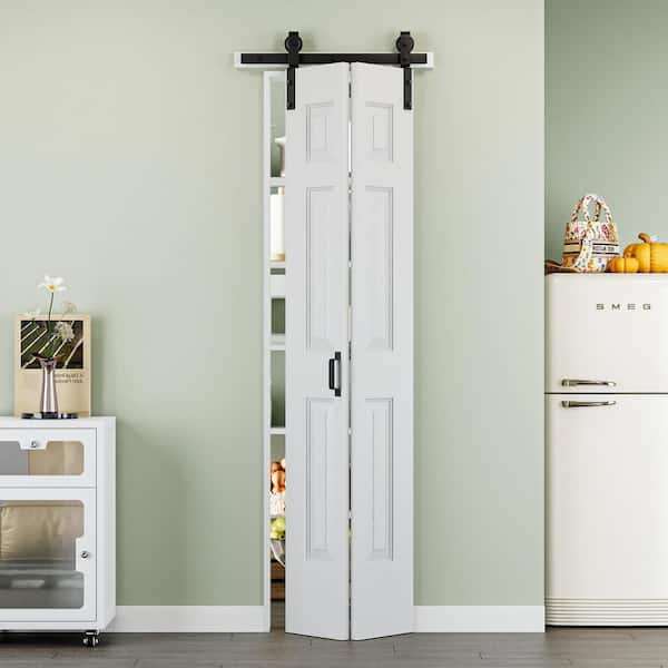 24 in. x 84 in. 6 Panel Bi-Fold Barn Door White Primed MDF Sliding Barn Door with Hardware Kit for Bathroom