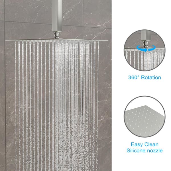 3-Spray Patterns with 1.8 GPM 12 in. Shower Hand in Ceiling Mount Dual  Shower Head in Brushed Nickel